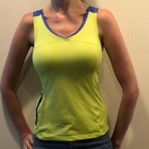 REI Women's Fitted Quick Dry Tank Top XS Lime Green Workout Zip Pocket